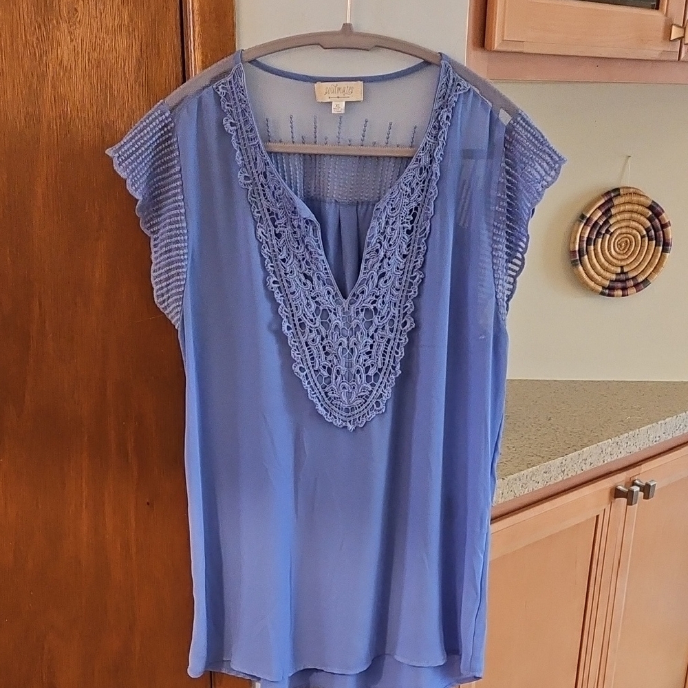 Soulmates Periwinkle Lace Trim Blouse